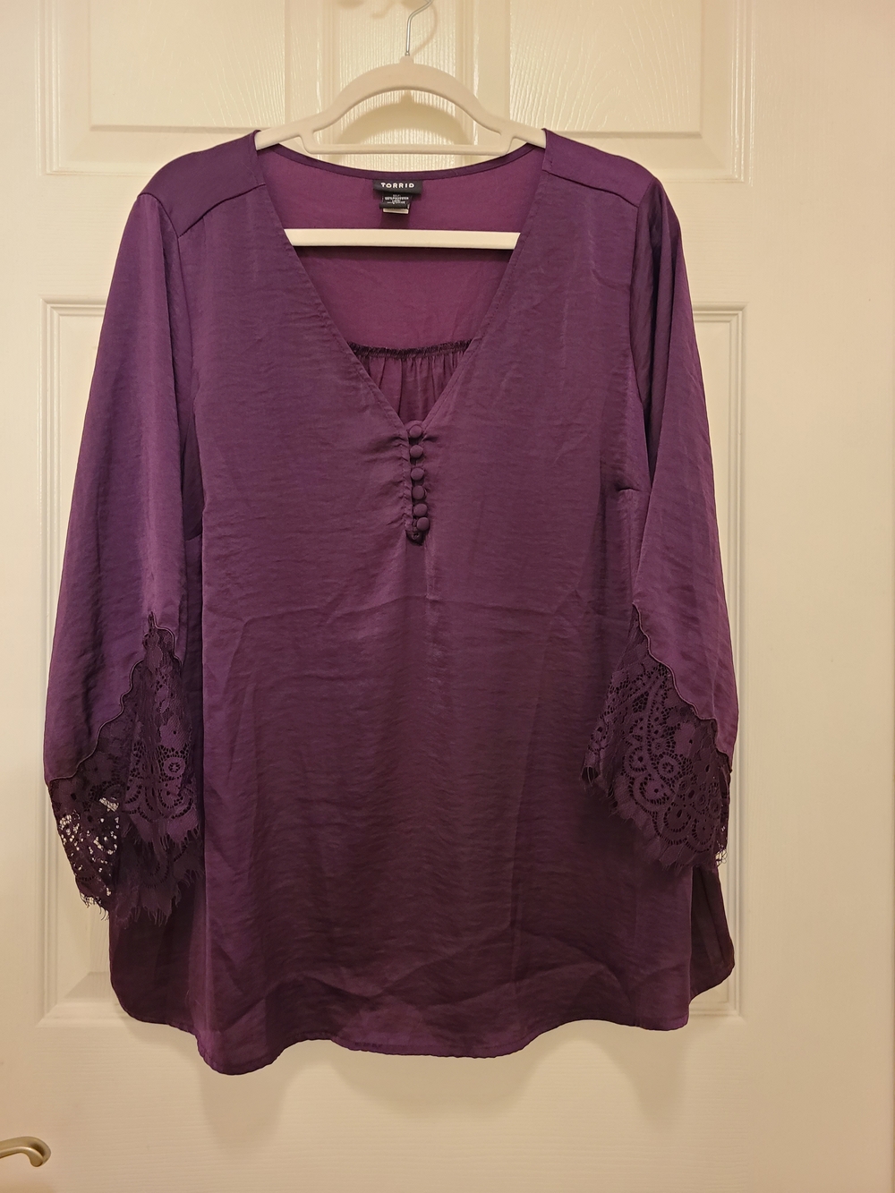 Torrid Purple V-Neck Lace Sleeve Blouse